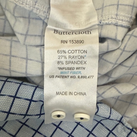 Butter Cloth Shirt Mens Large Blue Grid Check Flip Cuff Regular Fit Lightweight - Picture 7 of 7